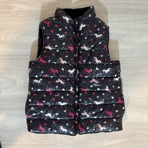 Epic Threads Girls Vest Black Unicorn Heart Print Puffer Full Zip Fleece Line XL